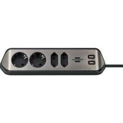 Brennenstuhl Prolongateur Multiprise Brennenstuhlestilo Avec Fonction De Charge USB 4 Voies 2x Contact De La Terre & 2x Euro Argent/noir - 1153590410