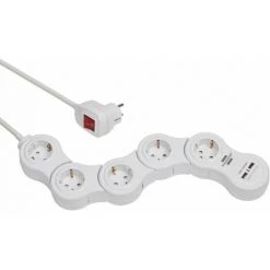 Brennenstuhl Multiprise Vario Avec Chargeur USB 5x Blanc, 1,4m H05VV-F 3G1.5