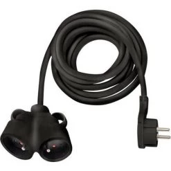 BRENNENSTUHL Rallonge électrique 5m Avec Fiche Plate Et Prise Double (IP20, Type De Câble H05VV-F 3G1,5), Noir